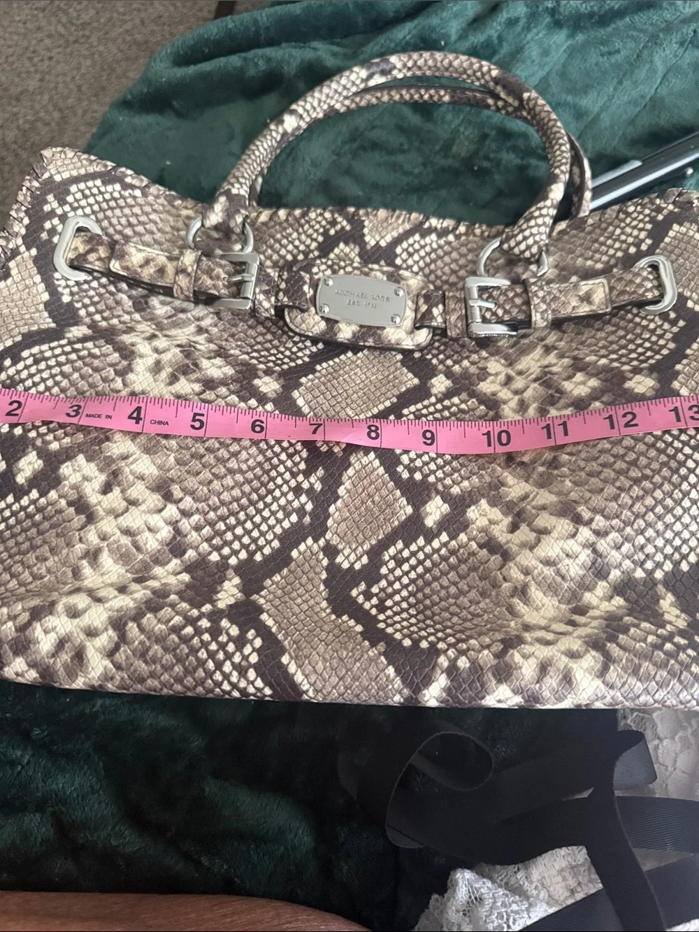 MICHAEL KORS Brown Taupe Snake-Print Satchel